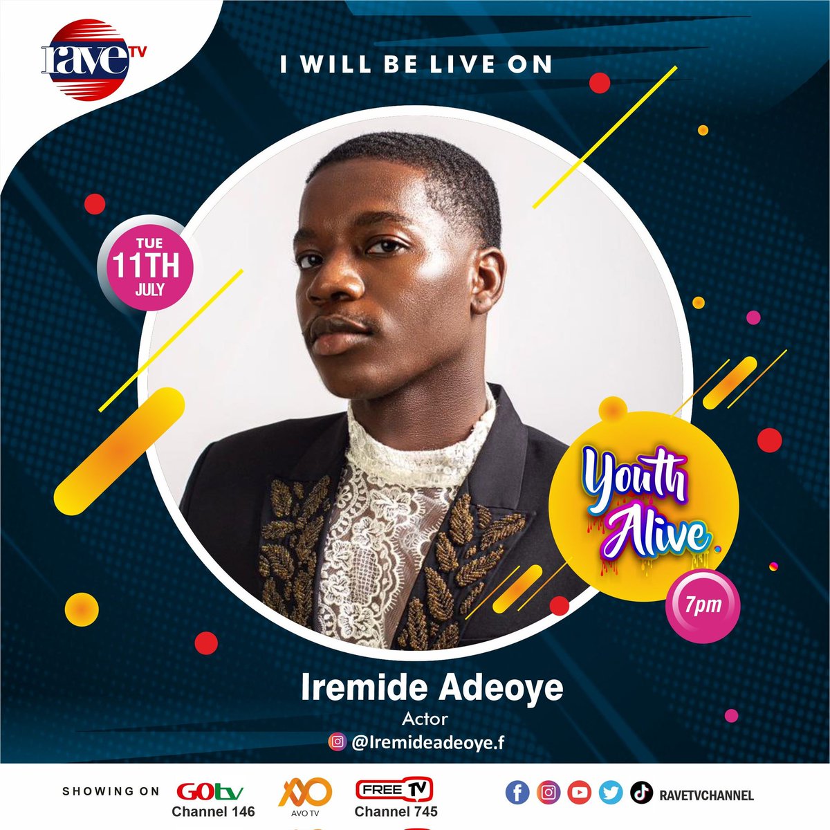 ravetvchannel's tweet photo. @IremideAdeoye_f would be joining us tonight on the Youth Alive show!!
You've got questions for your fav?
Tune in by 7pm on GOTV CH 146.
#ravetvchannel https://t.co/ypYGoCuDCe