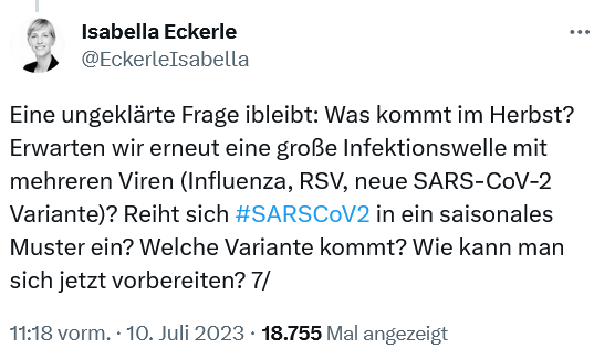 Solche Fragen stellen nur Virologen. Laien wissen, dass im Herbst viele Erkältungen mit neuen Viren kommen, die man nur durch PCR-Tests unterscheiden kann.

Ob Maßnahmen folgen, hängt davon ab, ob die Politik sie braucht oder mit Rezession und Krieg genug um die Ohren hat.

Frau