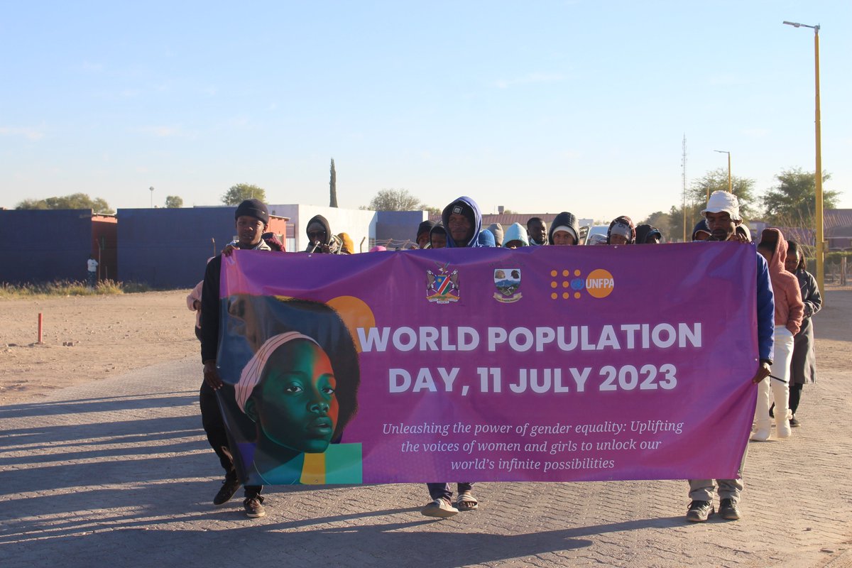 UNFPA_Namibia's tweet photo. #YoungPeople hit the streets in #Mariental, the capital of #Hardap to observe World Population Day, which highlights the need for #GenderEquality and protection of #women's and #girl’s rights. https://t.co/YF2LBZQeBA