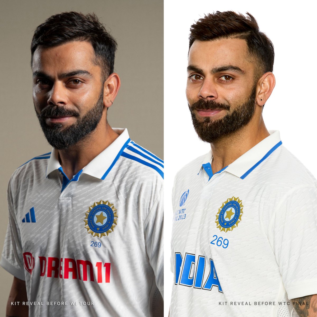 cricinfo's tweet photo. 🇮🇳 fans, what do you make of the new Test jersey? 🤔

#CricketTwitter #WIvIND https://t.co/W2deLYyWym