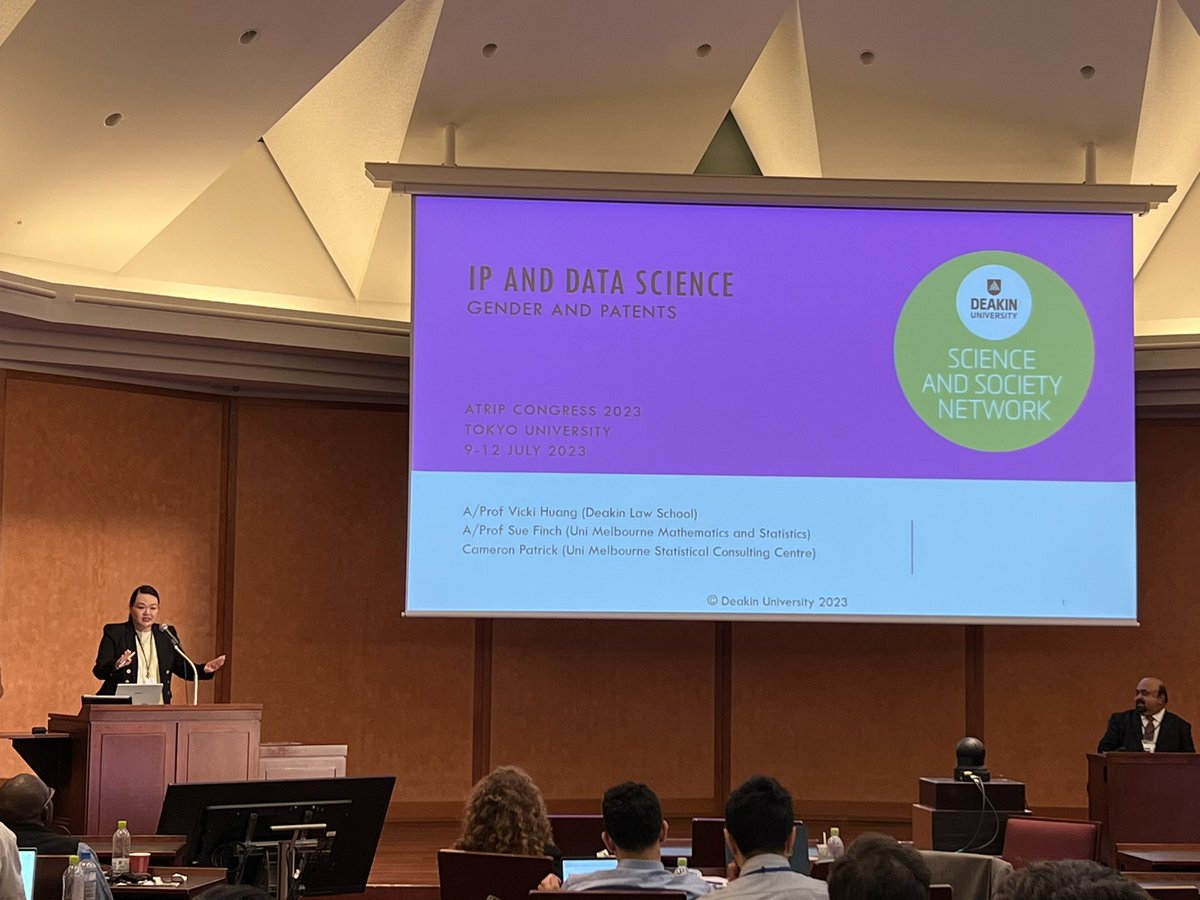 The last presentation of day 2 <a href="/ATRIP_INT/">ATRIP</a> 2023 is <a href="/DrV_Huang/">Vicki Huang</a> speaking on IP and anti-discrimination law and the role of data science in evidencing bias. She reports on empirical data on patent application success based on gender.