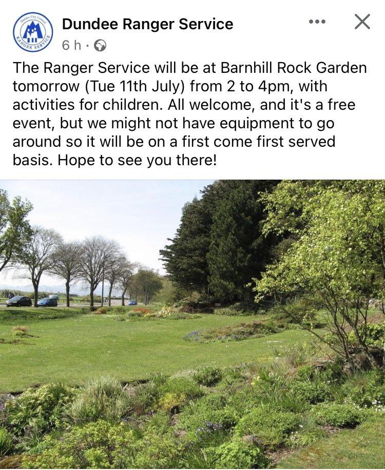 Barnhill Rock Gardens is a beautiful spot, one of my children’s favourites. Why not pop along tomorrow Tues 11th July for some fun with @DundeeRangerService