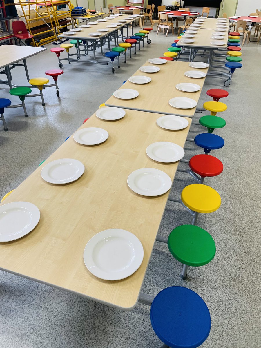 StPaulsTongham's tweet photo. Our new lunch tables have arrived. The children love the multi coloured stools! The children will still serve themselves lunch and pour their own drinks. https://t.co/47WvJmQEcj