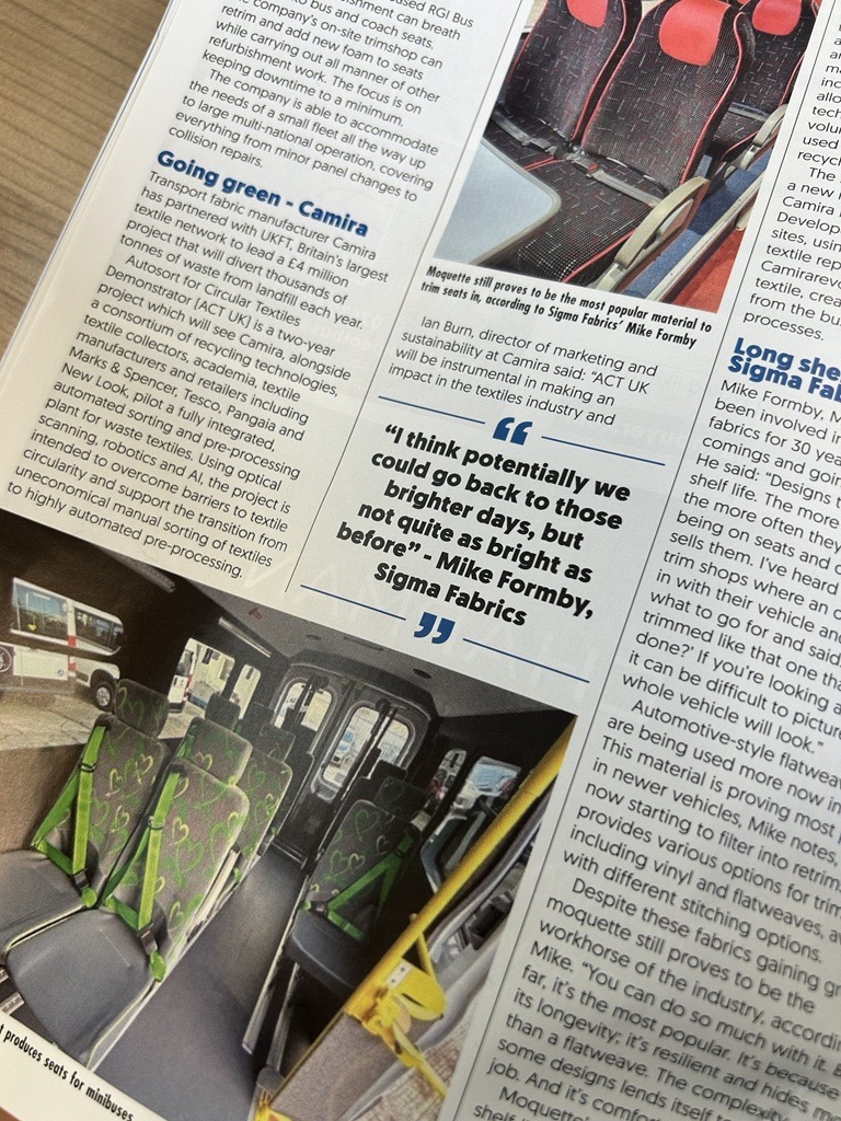 Amazing to see our first closed loop textile, created using our own transport fabric yarn waste, in @bus_coachbuyer. Our partnership with @UKFTorg to divert thousands of tonnes of textile waste from landfill also featured. 🗞️ Read the digital version here: busandcoachbuyer.com/virtual-magazi…