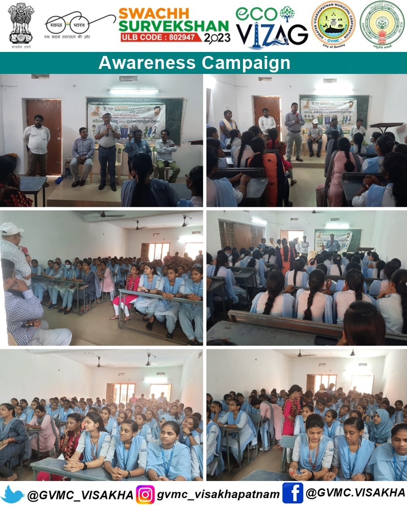GVMC_VISAKHA's tweet photo. Zonal Commissioner VI creating awareness on Citizen Feedback and Swachh Survekshan principals at Aditya Degree College, Ward 72, Zone 6.

#SwachhSurvekshan2023 
#SwachhSurvekshan2023Visakhapatnam 
#VisakhaSwachhSankalpam 
#VizagSaysNotoPlastic 
#EcoVizag 
#ISupportEcoVizag 
#RRR4LIFE 
#IndiaVsGarbage 
#ChooseLiFE 
#CitizenFeedback 
@AndhraPradeshCM 
@AudimulapSuresh 
@GHVKumariMayor 
@CDMA_Municipal 
@SwachhBharatGov 
@SwachhaAndhra 
@SwachSurvekshan 
@swachhbharat 
@MoHUA_India 
@AmritMahotsav 
@pibvijayawada