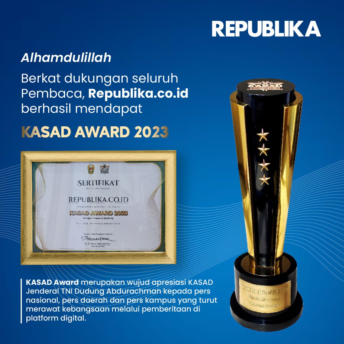 republikaonline's tweet image. Berkat dukungan seluruh Pembaca, Republika.co.id berhasil mendapat KASAD AWARD 2023. 

#kasadaward2023 #kasad #pembacarepublika #award #republikaonline