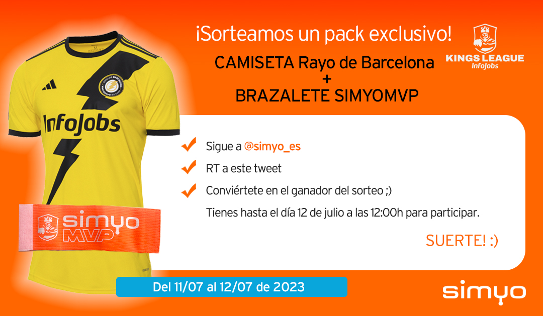 simyo_es's tweet photo. ¡SORTEO! 🙌
Llévate un pack exclusivo de la Kings League Infojobs con camiseta de Rayo de Barcelona + brazalete simyoMVP 🎁
- Haz RT
- Sigue a @simyo_es
- ¡A ganar el sorteo! ✌️
#simyoRayoDeBarcelona
Participa hasta el 12/07 a las 12:00h. Bases: https://t.co/JomNIjqxpL https://t.co/0yGTP67F6K