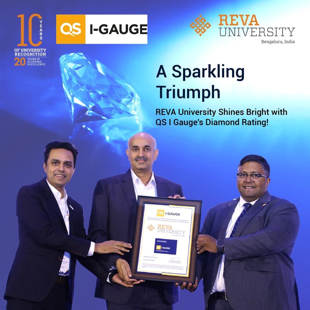 We are thrilled to announce that REVA University has been awarded the prestigious Distinguished Diamond Rating by QS I Gauge. This recognition reflects our commitment to excellence in education, innovation, and global standards.