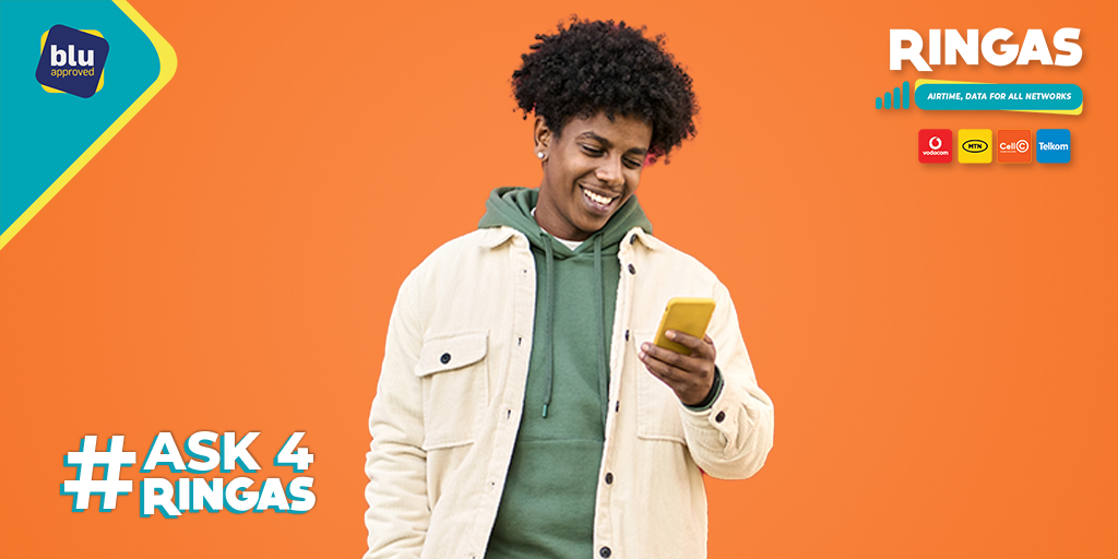 Ringas_SA's tweet photo. POV: You can recharge anyone without knowing their network.👍🏽👍🏽
Did you know you can recharge anyone with #Ringas without knowing their network?
Simply #Ask4Ringas at any Blu Merchant and send them the recharge pin.🧡
#Ask4Ringas #Airtime #Data #StayConnected #MadeForTalk https://t.co/kCwBM9Gvp9
