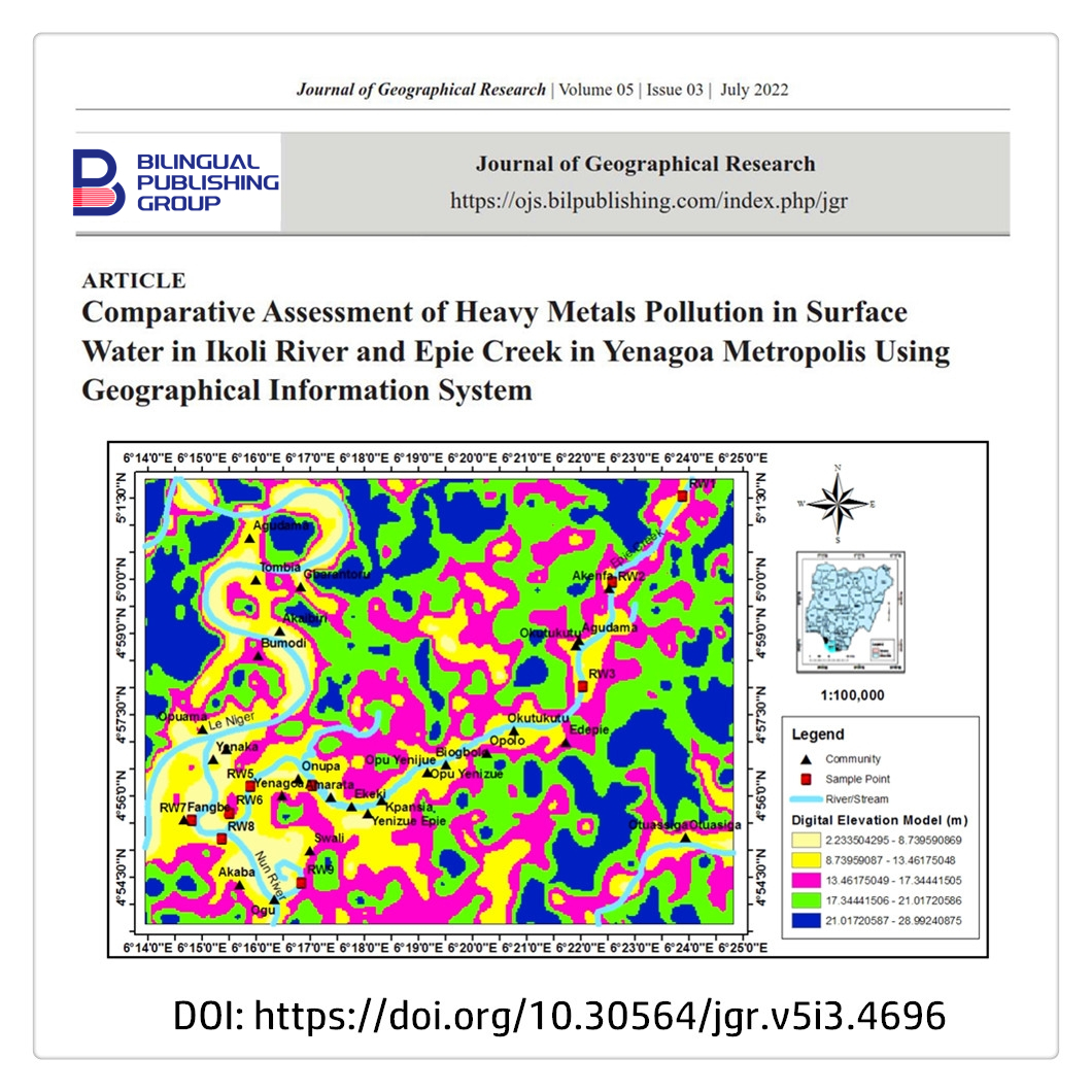 JGR_Office's tweet photo. Comparative Assessment of Heavy Metals Pollution in Surface Water in Ikoli River and Epie Creek in Yenagoa Metropolis Using Geographical Information System
Multivariate treatment #GIS #Pollution index, Anthropogenic #Geogenic, Ikoli river, Epie Creek
DOI: https://t.co/GKLo3v9QsW https://t.co/y47J9i53oi