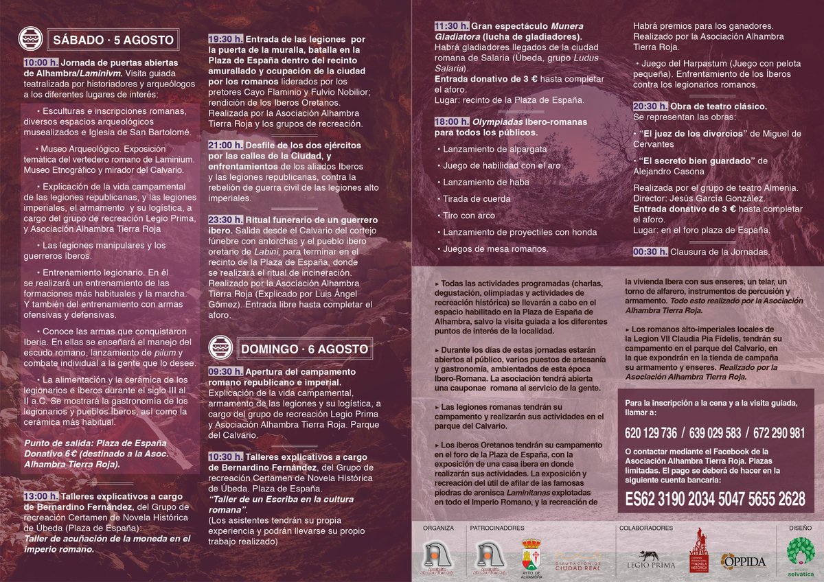 HistoriAlhambra's tweet photo. Programación de las VIII Jornadas ibero-romanas laminitanas de Alhambra (Ciudad Real). Un programa repleto de actividades para todas las edades: recreación histórica, visita al patrimonio histórico-arqueológico, teatro, gastronomía, juegos... ¿Nos ayudáis a compartir con un RT? https://t.co/la2MbiNfWU
