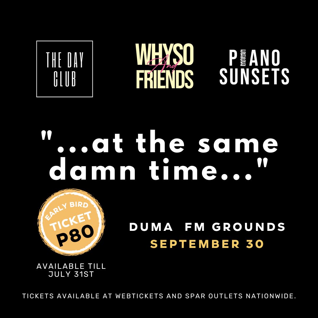 whysogroup's tweet image. Early bird ticket special running until the 31st of this month 🦅  Get yours asap! 
#SameDamnTime 

webtickets.co.bw/event.aspx?ite…