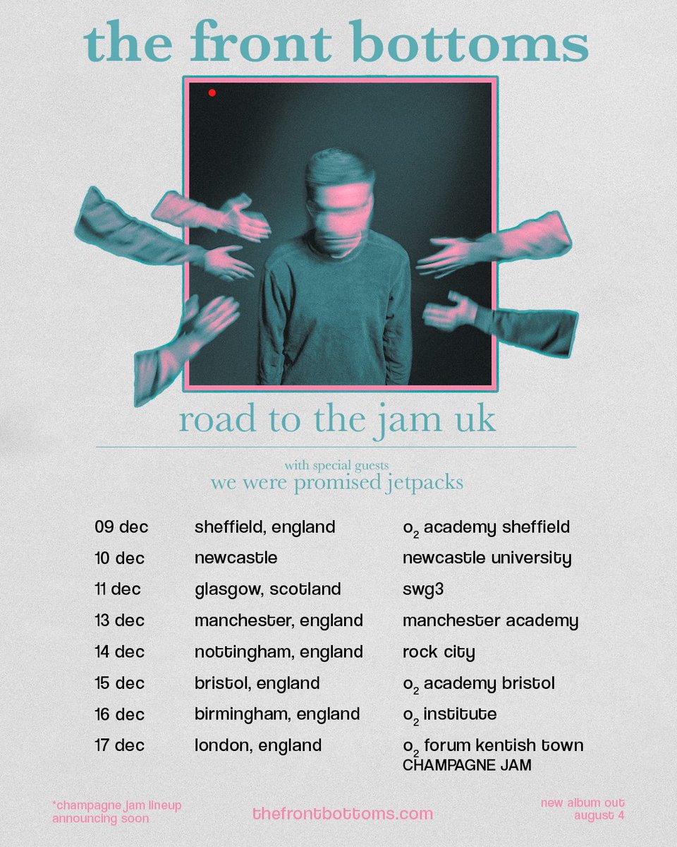 TheFrontBottoms's tweet photo. We’re finally returning to the UK!
AND to make it even better this year's Champagne Jam will be in London.  
Tix on sale Friday at 9am local. 
Limited fan-club tix on sale tomorrow 
https://t.co/6iK28BJ5iq https://t.co/6DT9eq4G91
