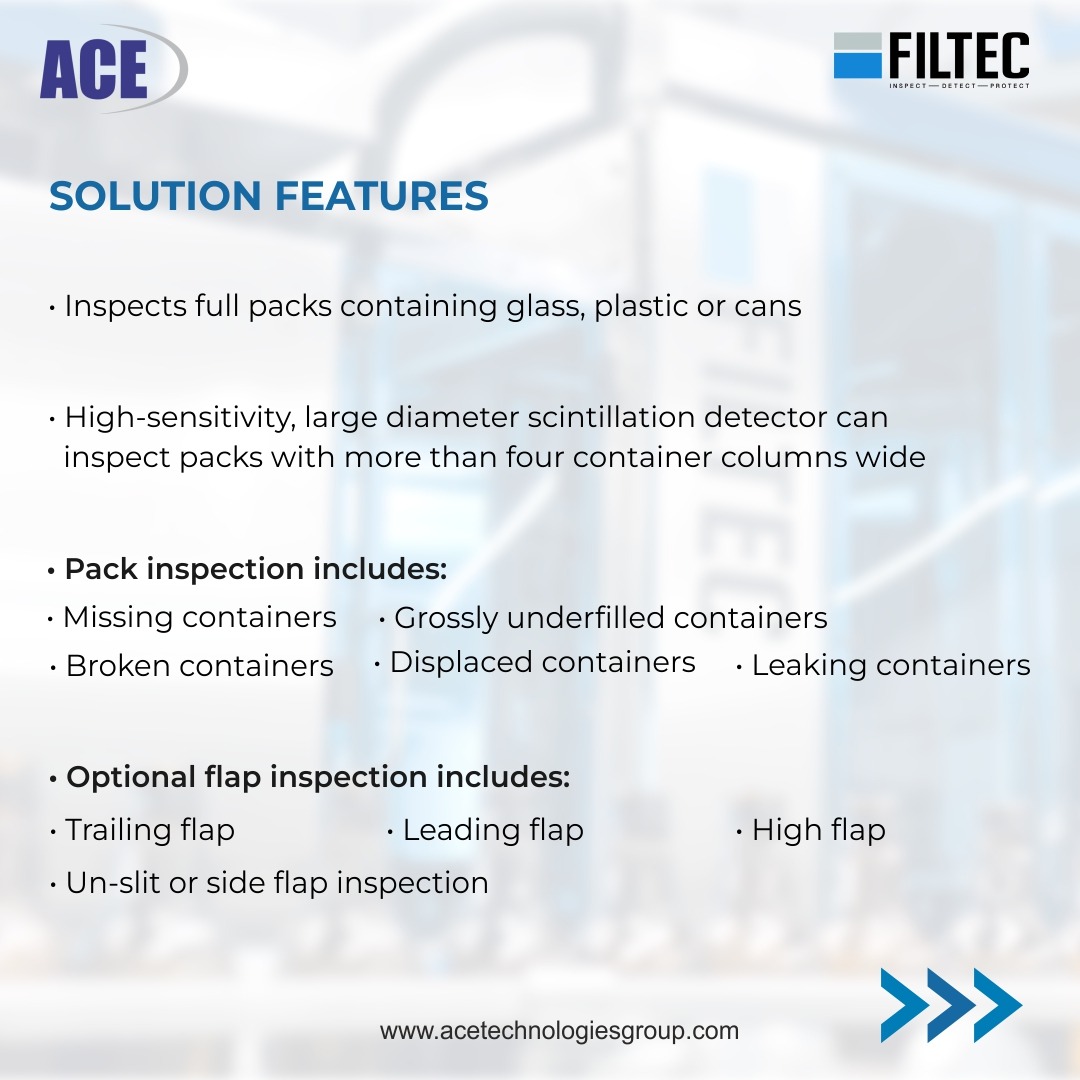 ACETechgroup's tweet photo. The X-Ray Inspection Solution is an automated inspection system for full packs (cases, crates, and shrink packs) on lines operating up to 300 packs per minute.
To Know More : https://t.co/eq65IEkhha
#ace #acetechnology #fnb #horeca #filtec #XRayInspectionSolution https://t.co/noKZCJWqSx