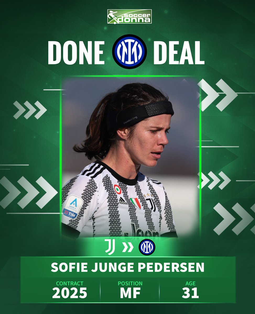 soccerdonna's tweet photo. Inter 🔵⚫️ signs Sofie Pedersen
The Danish 🇩🇰 international moves from Juventus Turin to Inter. The 31-year-old signs a two-year contract.
#SofieJungePedersen #InterWomen #Inter #Calciofemminile https://t.co/AWxHQcJIhx