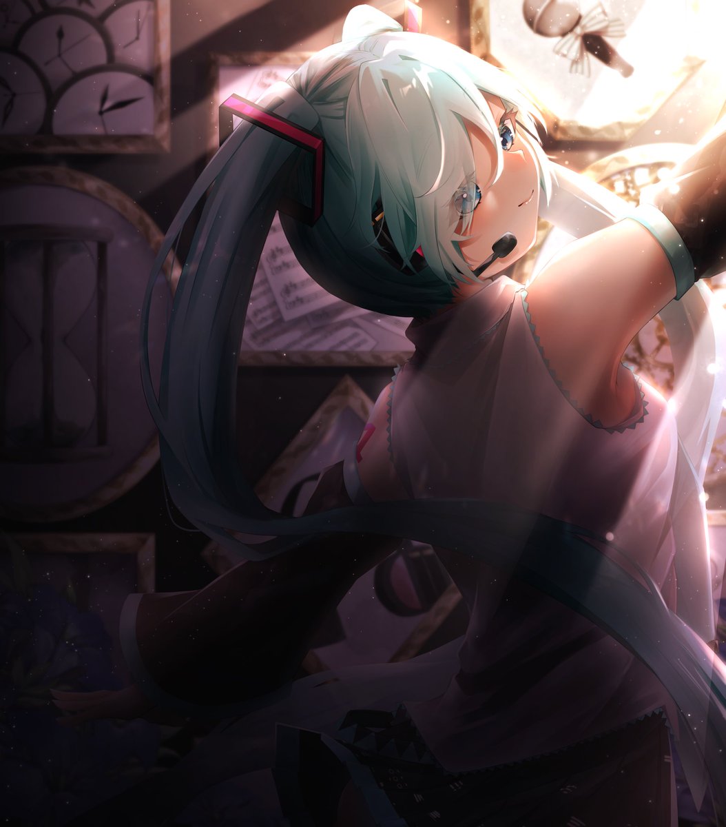 hatsune miku 1girl solo twintails long hair detached sleeves skirt shirt  illustration images