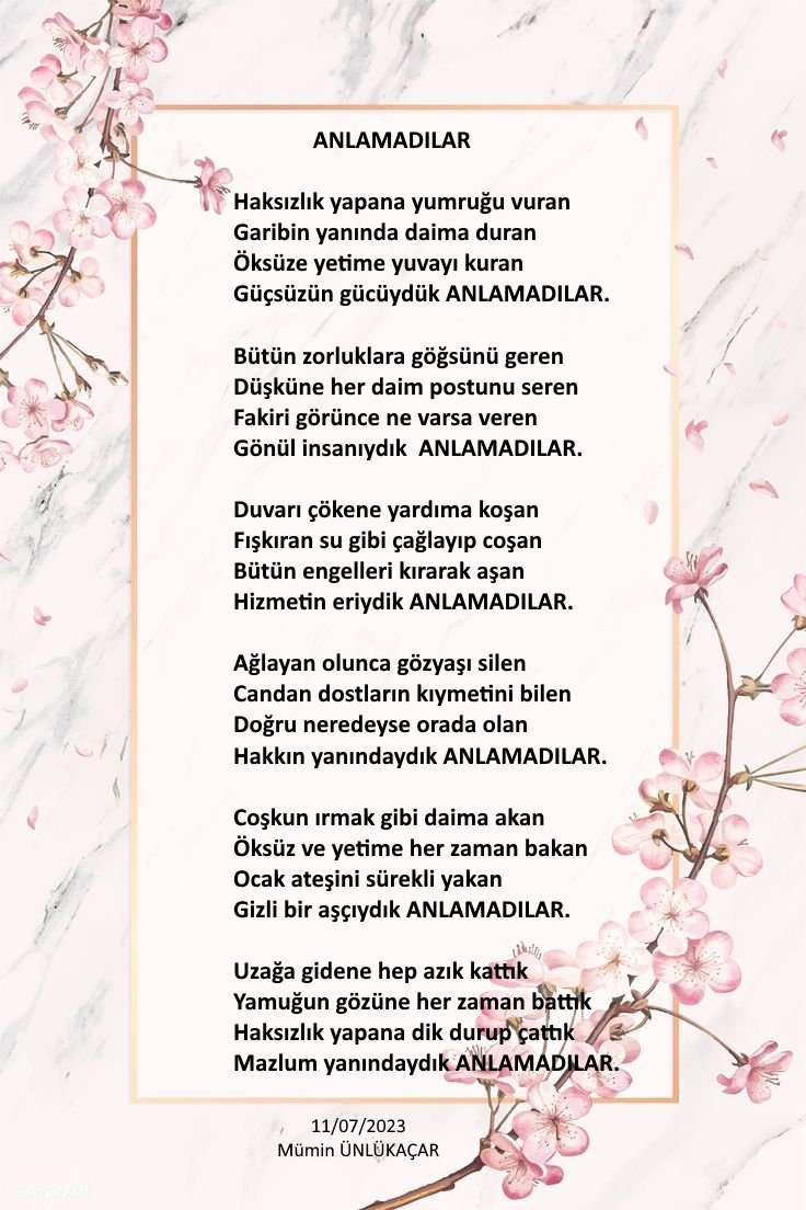 Bizi anlamayanlara gelsin. Bugün yazmış olduğum şiirim.