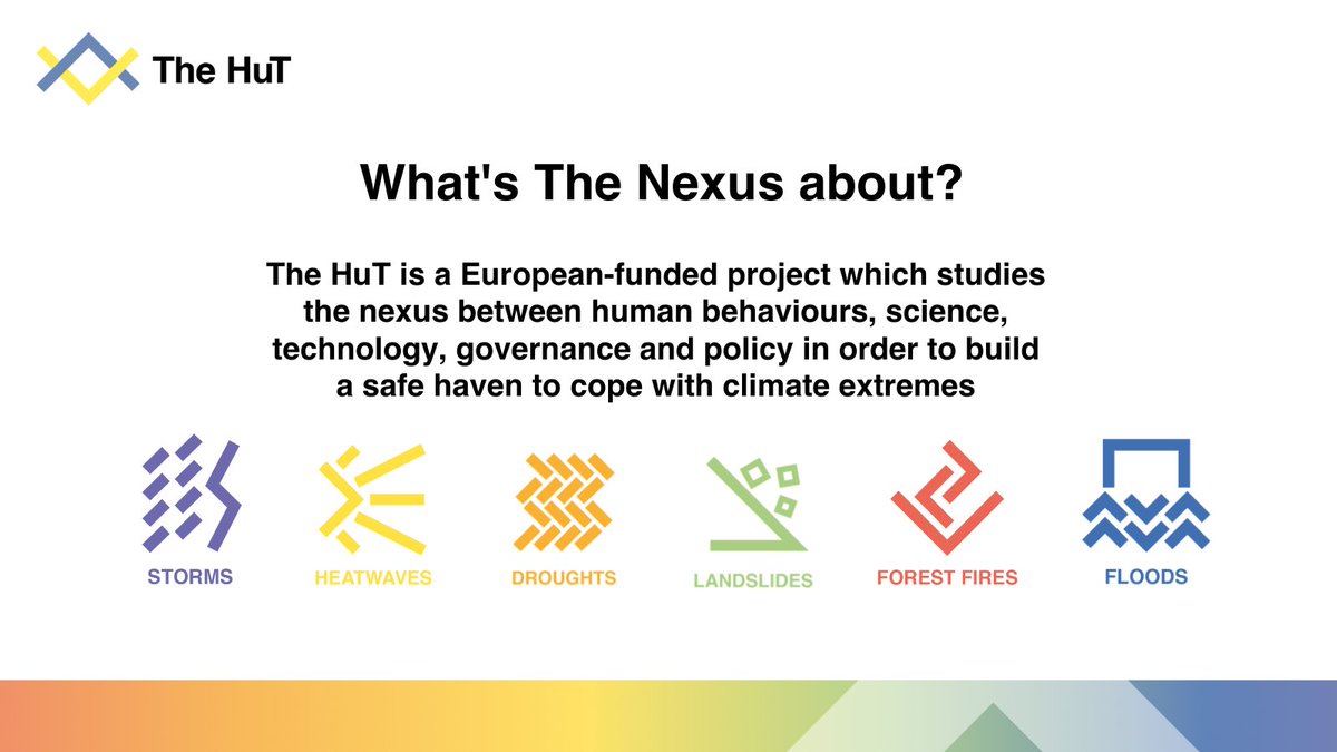 TheHuT_EU's tweet photo. What's #TheHutNexus about? The project leverages multi-disciplinary knowledge and experience to develop effective strategies in #DRR, with the final aim of helping communities cope with the risks associated with extreme climate events.

Learn more on: https://t.co/OuIYladVzv https://t.co/jGnPUrT3PD