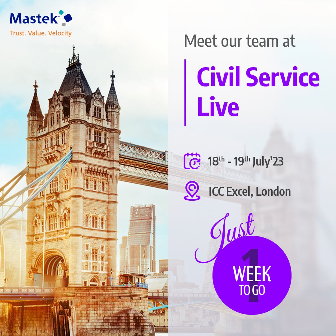 One week to go for the #civilservicelive !
Visit our booth, #F5, at Excel, #London on18&19th July'23.
Say hi! Click here to register for the event: lnkd.in/epenzj8
@UKCivilService
#civilservants #ukgov #UKPublicSector #MastekatCSL #IPAs #digitaldecomplexed #publicsector