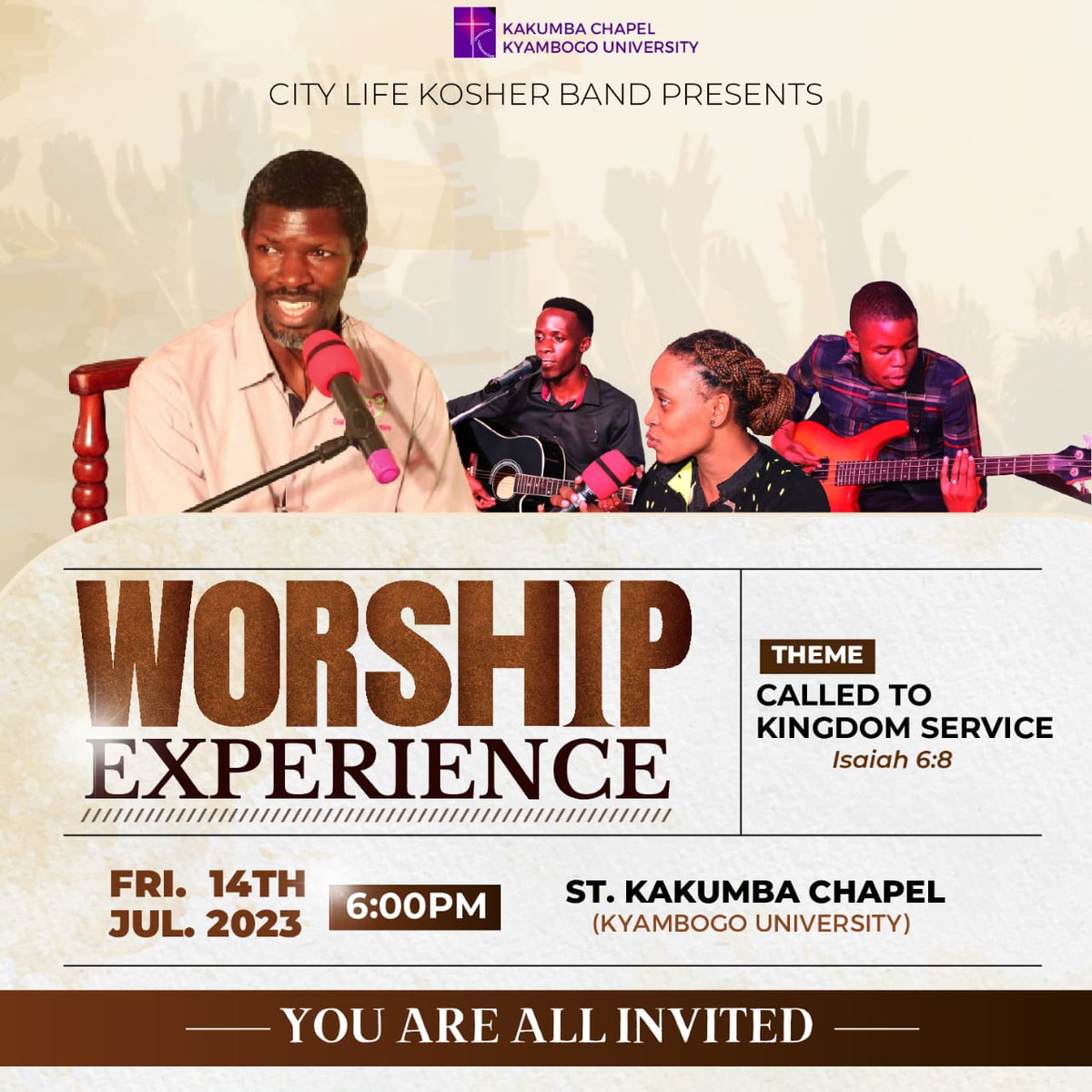 Kind reminder about the Worship Experience this Friday 14th July, 2023. Do not miss the powerful worship with City Life Kosher Cell
