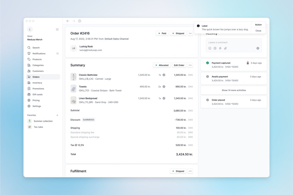 ludvigrask_'s tweet photo. Polishing the @medusajs admin UI - Where to position the notification? 🤷🏻‍♂️ https://t.co/XHPORixgXY