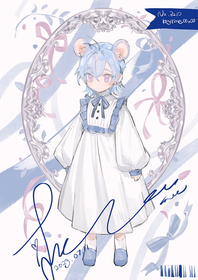 animal ears solo dress blue hair mouse ears blue footwear full body  illustration images