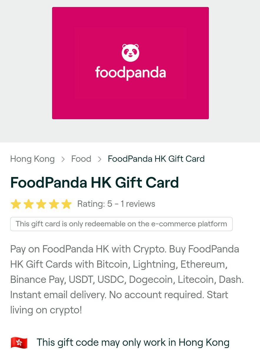 bonvivantph's tweet photo. Unstoppable 👀👇
Buy now a #Rustans Department Store gift card with Bitcoin and other Crypto.
Pay on #FoodPanda HK with Crypto, Pay on 7-Eleven HK with #Crypto. Buy 7-Eleven HK Gift Cards with #Bitcoin, Lightning, #Ethereum, #Binancepay, #USDT, #USDC, #Dogecoin, #Litecoin, #Dash https://t.co/Wb69TwipWJ