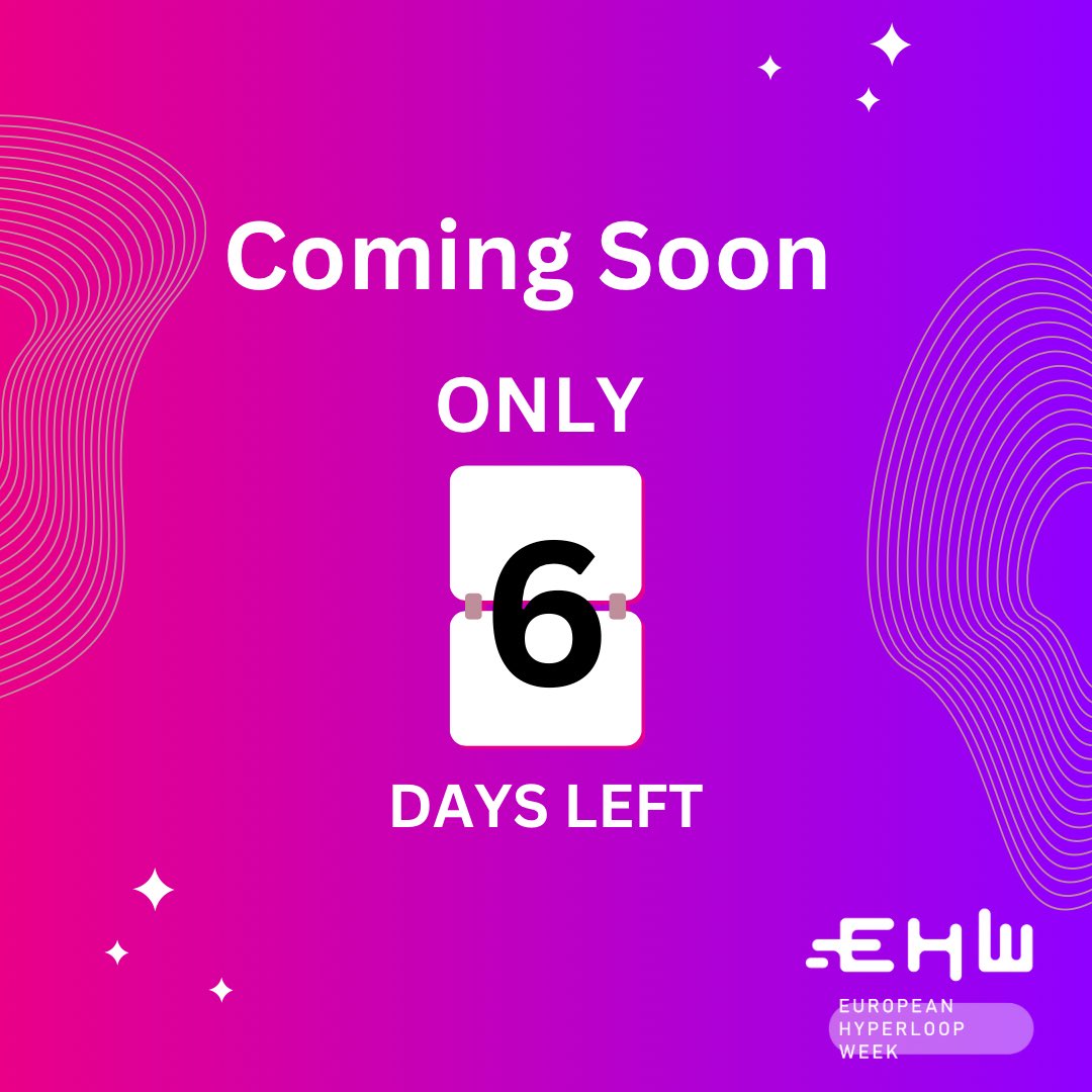 HyperloopWeek's tweet image. Still 6 days to go! We can’t wait for the event kick-off on Monday, 17th of July. 📆
Get ready for an amazing European Hyperloop Week 🎉
#europeanhyperloopweek #edinburgh #innovations