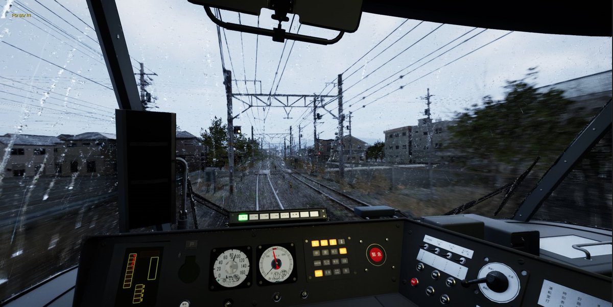 rts_trainsim's tweet image. UDSはガラスにも影響を与えます。雨の中で運転台ビューはこうなる。
次はワイパーをプログラムする方法を理解する必要があります！
#UE5 #UE5Study #gamedev #indiedev #ゲーム制作 #3DCG