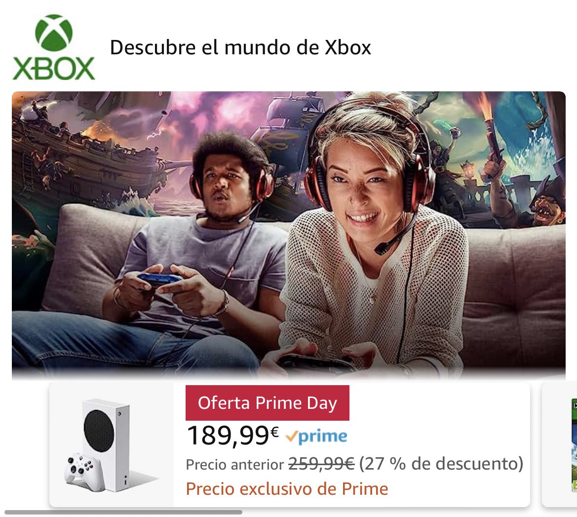 Ahora está la #Xbox Series S por 189€ en Amazon en el #AmazonPrimeDay. ¡Momentazo pare lanzarte a por una si aún no lo has hecho!👉🏻 amzn.to/43m5vwL