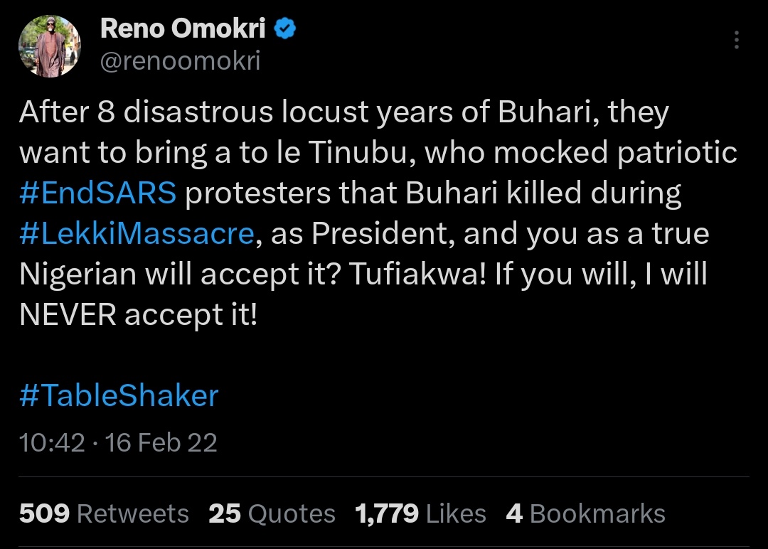 Officiallodeson's tweet photo. @renoomokri you're so shameless
Nigeria politics has happened to you
It's a pity!!! 😢 https://t.co/WPyaNqDPiv