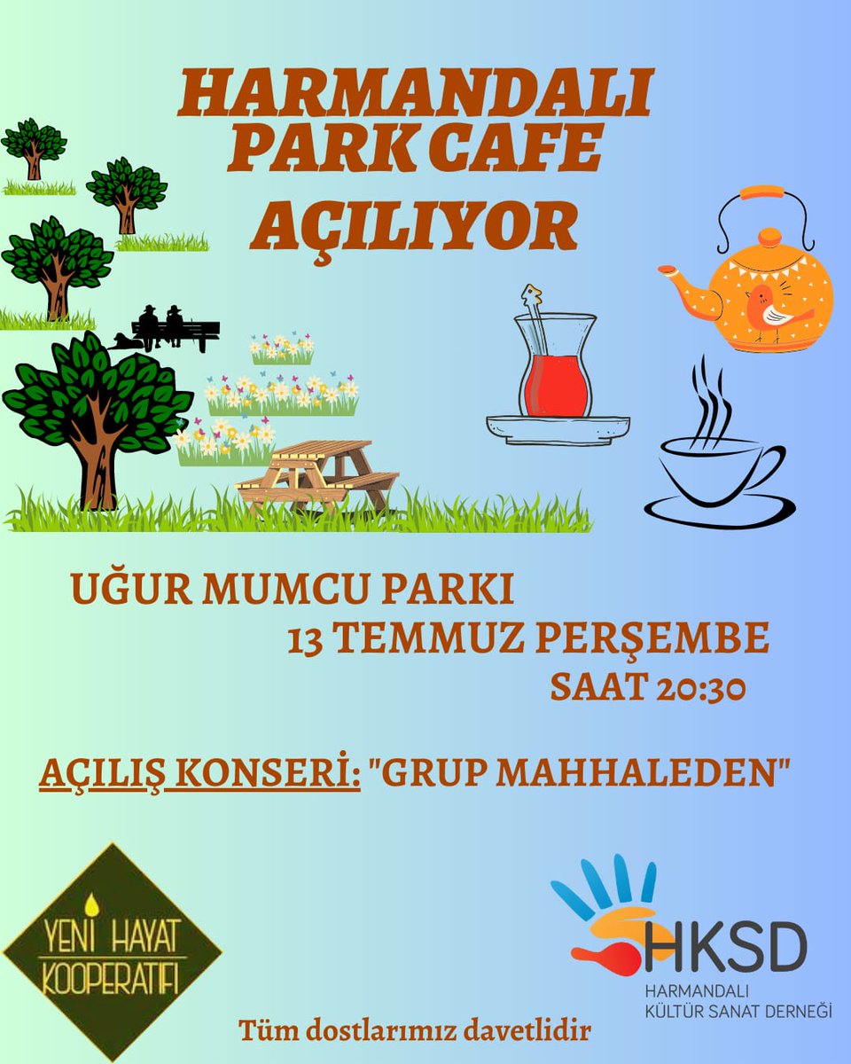 Merhabalar, birlikte uzun bir mücadelenin sonunda "Harmandalı Park Cafe"mizi açıyoruz. Bu dayanışma ve birbirimizi dert etme halimiz daha nice güzellikler yaratacaktır. Hem bizler için hem mahallemizdeki insanlar için güzel anıların biriktiği bir yer olması dileğiyle 🌱✊🏽