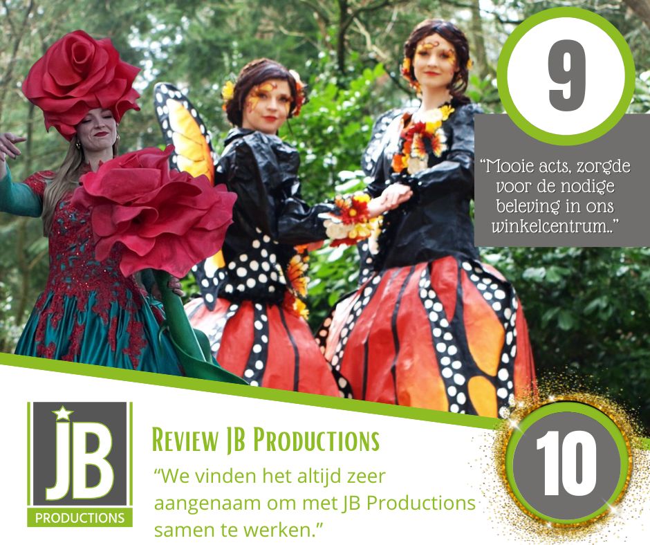 🚶‍♀️🌹🦋 Steltloop acts Big Roses en Vlindervlucht worden enorm gewaardeerd door onze opdrachtgever uit België! 🌟 Artiestenbureau JB Productions ontving zelfs een waardering van 5 sterren. 💫✨ #SteltloopActs #BigRoses #Vlindervlucht #Waardering #België #JBProductions