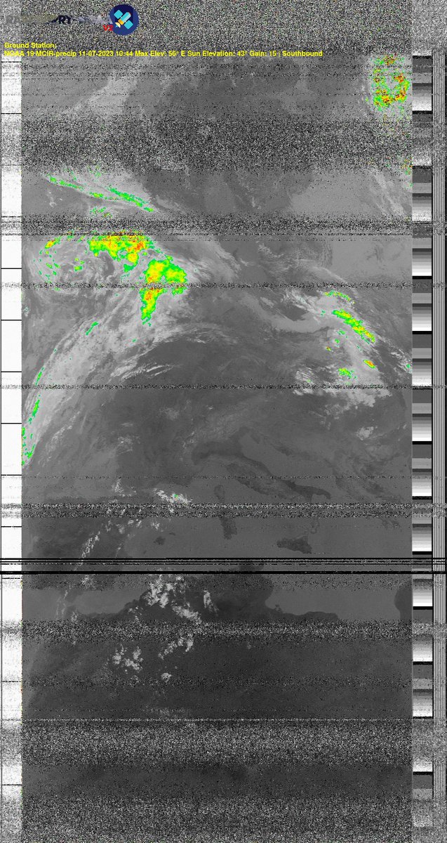 DELESTRENicola2's tweet photo. π«π· NOAA 19 11-07-2023 10:27 Max Elev: 56Β° E Sun Elevation: 43Β° Gain: 15 | Southbound
#NOAA #NOAA15 #NOAA18 #NOAA19 #MeteorM2 #weather #weathersats #APT #LRPT #wxtoimg #MeteorDemod #rtlsdr #gpredict #raspberrypi #france #ISS https://t.co/Ph3wcVxbi7