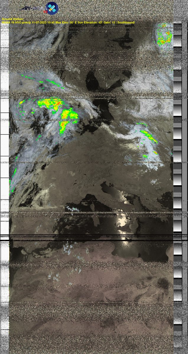 DELESTRENicola2's tweet photo. π«π· NOAA 19 11-07-2023 10:27 Max Elev: 56Β° E Sun Elevation: 43Β° Gain: 15 | Southbound
#NOAA #NOAA15 #NOAA18 #NOAA19 #MeteorM2 #weather #weathersats #APT #LRPT #wxtoimg #MeteorDemod #rtlsdr #gpredict #raspberrypi #france #ISS https://t.co/xKIw8yKj6u