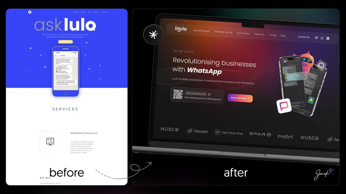 JackCreativeCo's tweet photo. The outcome of our creative process is a technology brand that...

👉 conveys empathy and innovation in equal parts
👉 exists at the intersection of human connection and automation
👉 conveys the ability to make complex administrative and compliance processes simple https://t.co/yM8GiotETv