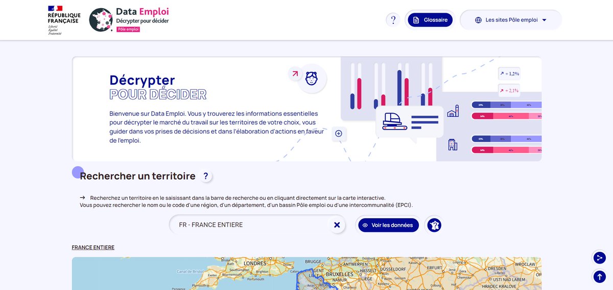 Pour soutenir l’emploi dans les territoires, @pole_emploi met à disposition de nombreuses données sur le marché du #travail 🔎

📲 Découvrez #DataEmploi, un outil qui facilite les prises de décisions et les actions en faveur de l'#emploi ➡️ dataemploi.pole-emploi.fr/accueil #TousMobilisés