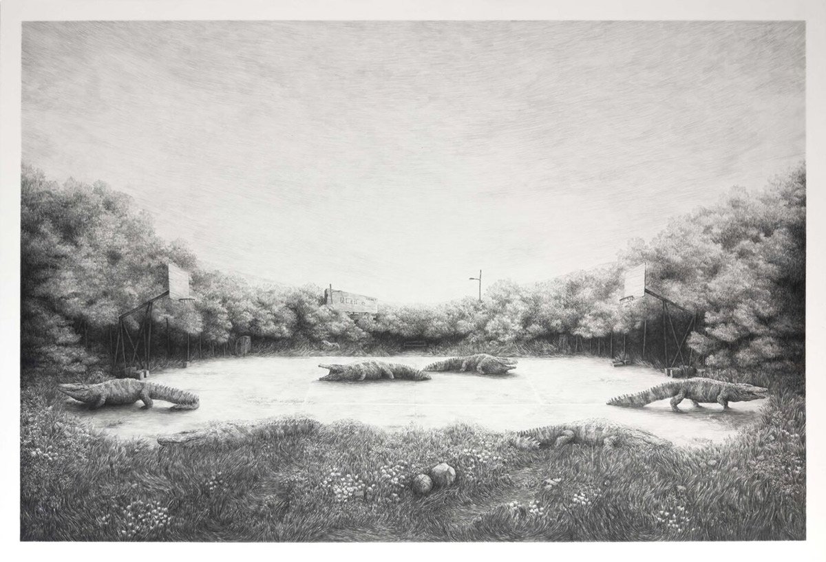 mixdevil66's tweet photo. “For those who came in late” by #LucyRay.  Set in bleak and desolate environments, Ray’s highly detailed #graphite #drawings are populated with uncanny objects and figures that appear out of place. https://t.co/uiRZj9nPlM https://t.co/tmo55iqgOW