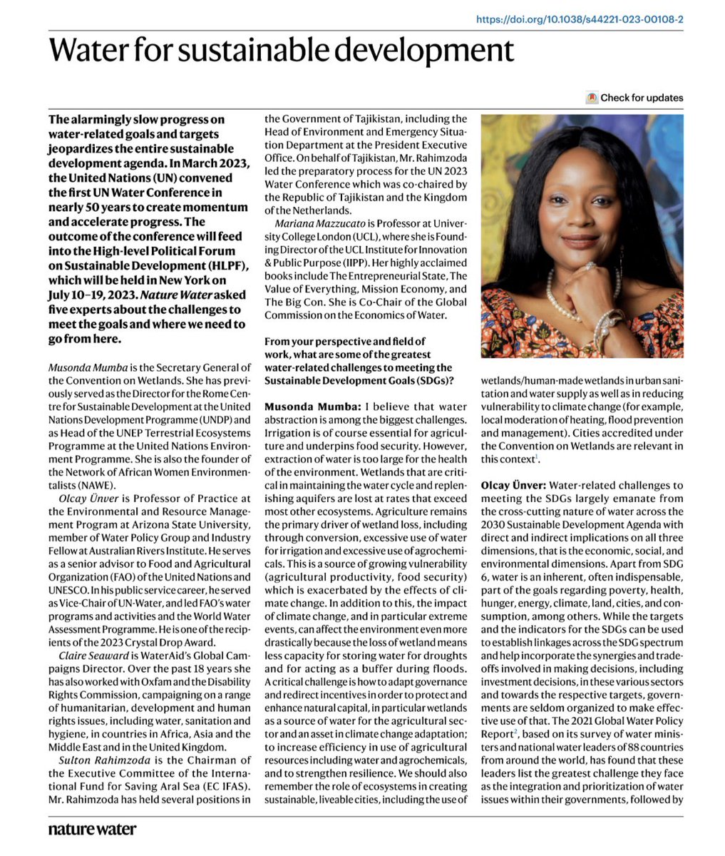 Why do #WetlandsMatter in the #Water Agenda? Here is why🙏🏾👇🏾Thank You @NatureWaterJnl for putting my reflections together with those of others at such a pivotal moment in our collective #PlanetaryCrisis of 💦. @antonioguterres @AminaJMohammed @henkovink @UN_Water Thread below 🙏🏾