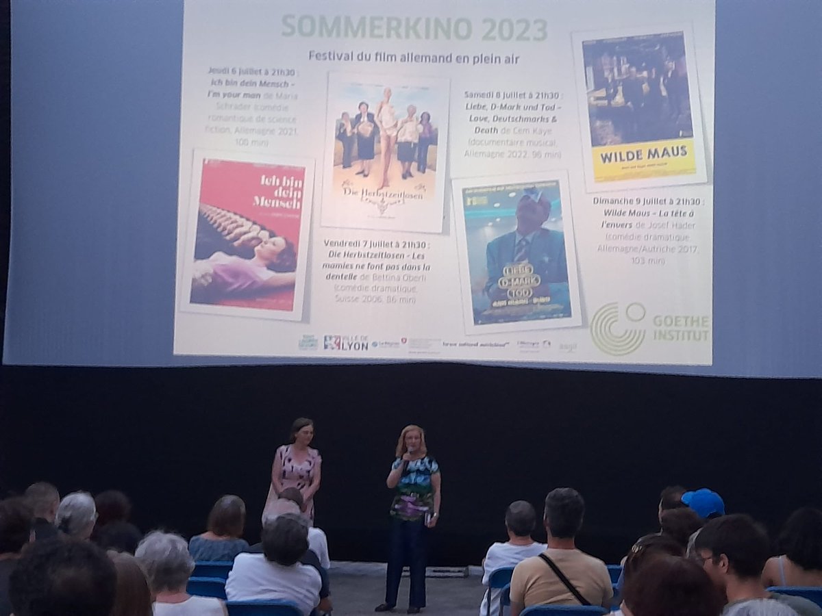 MarinaChrystoph's tweet photo. Am Sonntag eröffnete ich anlässlich des Screenings des österreichischen Films DIE WILDE MAUS von #josefhader das gutbesuchte Sommerkino des ⁦@goetheinstitut⁩ in Lyon #sommerkino #austrocult #festival #film https://t.co/zjGOneidSL