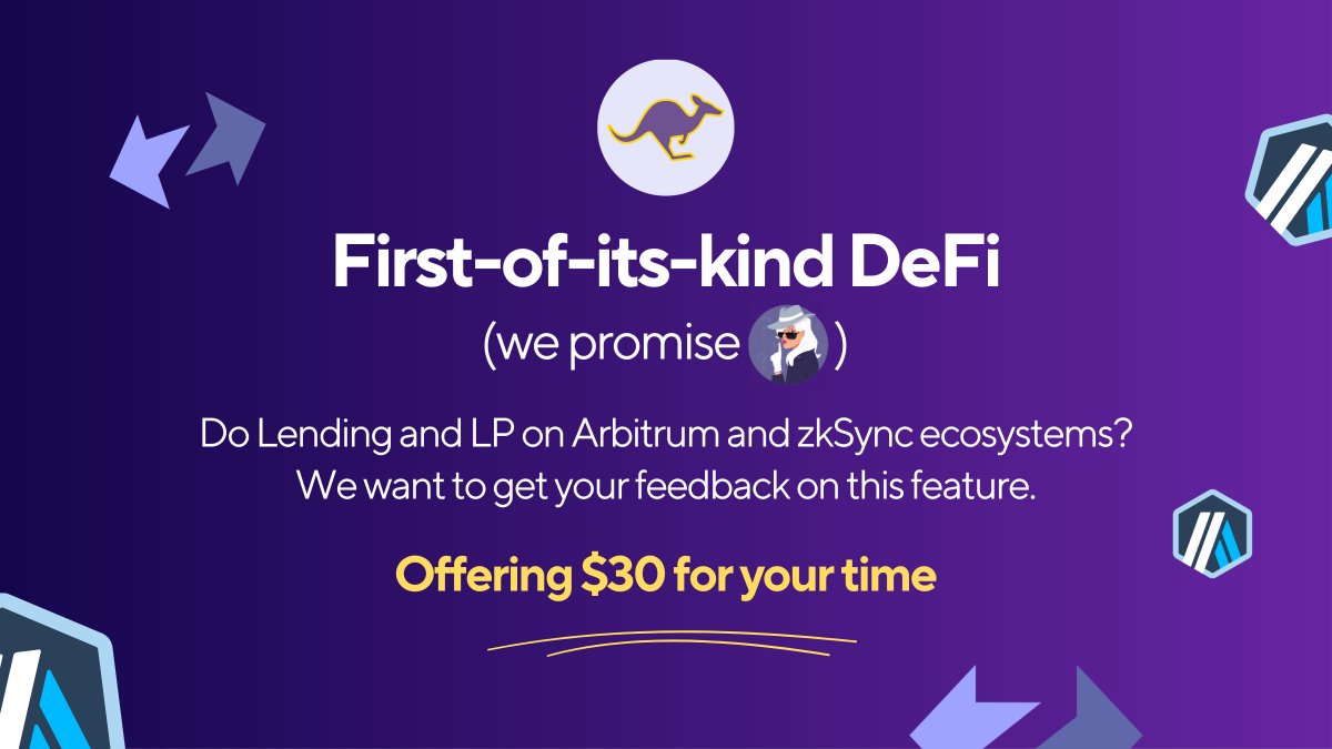 Hey #DeFi users, if you LP or lend on Arbitrum and/or zkSync ecosystems, we want to talk to you!

👀We are working on a new first-of-its-kind product feature and we want to get your feedback on this!

🫶We are offering $30 for your time.

✅Sign up at forms.gle/jEJ3mNEMW6yHUi…