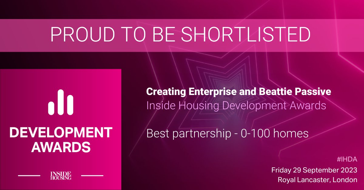 BeattiePassive's tweet image. Our Flying Factory partner @CreatingE has been nominated for an @insidehousing Development Award for the tremendous work they’re doing in North Wales using the Beattie Passive Build System.

#IHDA
