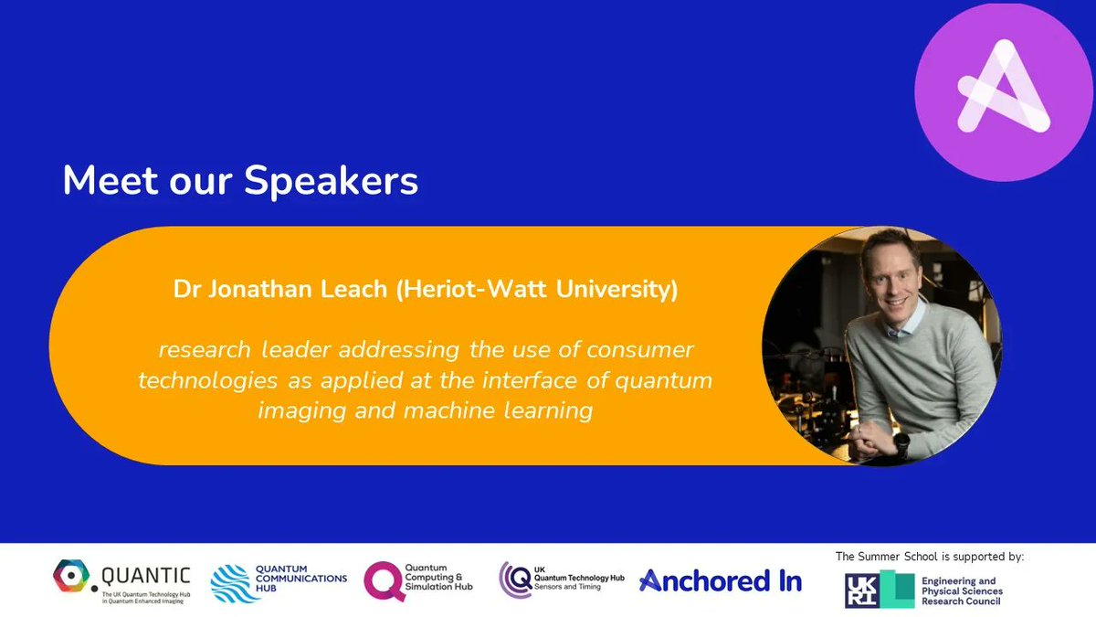 We are happy to announce that Dr Jonathan Leach <a href="/HeriotWattUni/">Heriot-Watt University</a> will be joining us in #Birmingham at our International Summer School in #quantumtechnologies #ISSQT2023. <a href="/Sensors_QTHub/">UK Quantum Technology Hub Sensors and Timing</a>, <a href="/QCSHub/">Quantum Computing & Simulation Hub</a>, @QCommHub, <a href="/EPSRC/">Engineering and Physical Sciences Research Council</a>, <a href="/anchored_in/">Anchored In Ltd.</a>