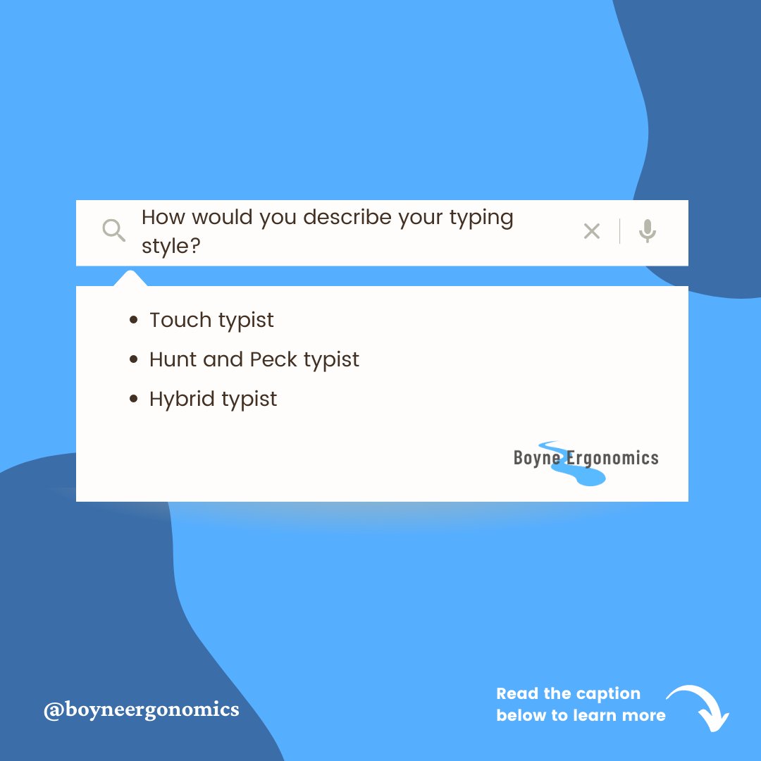 niamh_pentony's tweet photo. Have you considered how your typing style or skill level could impact your comfort &amp; productivity? ⌨️

How many fingers do you use? 
Do you look at the screen or the keyboard when typing?  
Do you make a lot of typos? (Guilty!!!) 😆

#DSE #Ergnomics #Typing #NeckPain #WRULD https://t.co/arWI5gTa9S