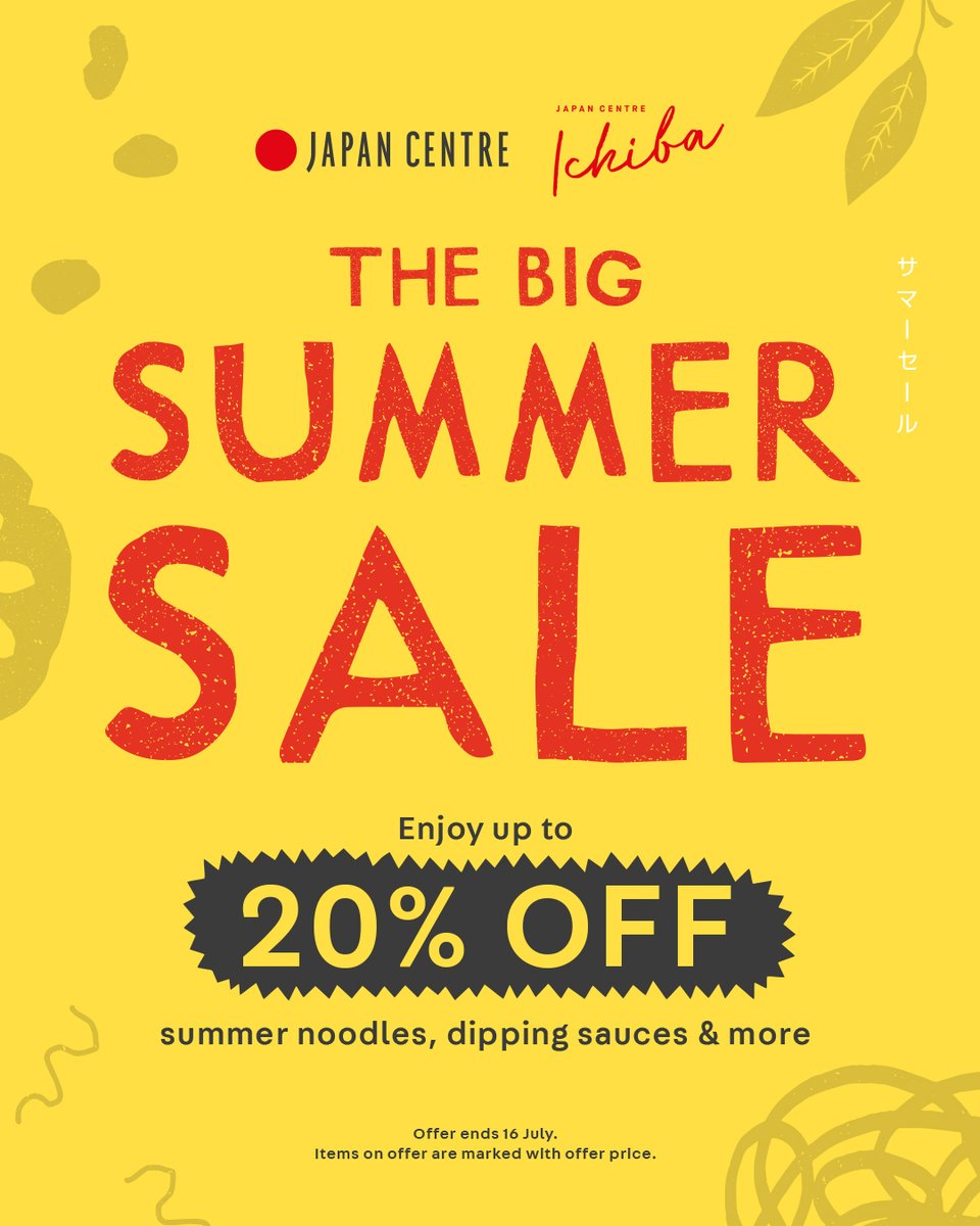 Our big summer sale is on! Enjoy up to 20% off somen and hiyashi chuka noodles, dipping sauces and more, perfect for hot summer days. Sale ends 16 July, across all stores. #summersale #japancentre #ichiba #hiyashichuka #somen #japanesefood #japanesestore