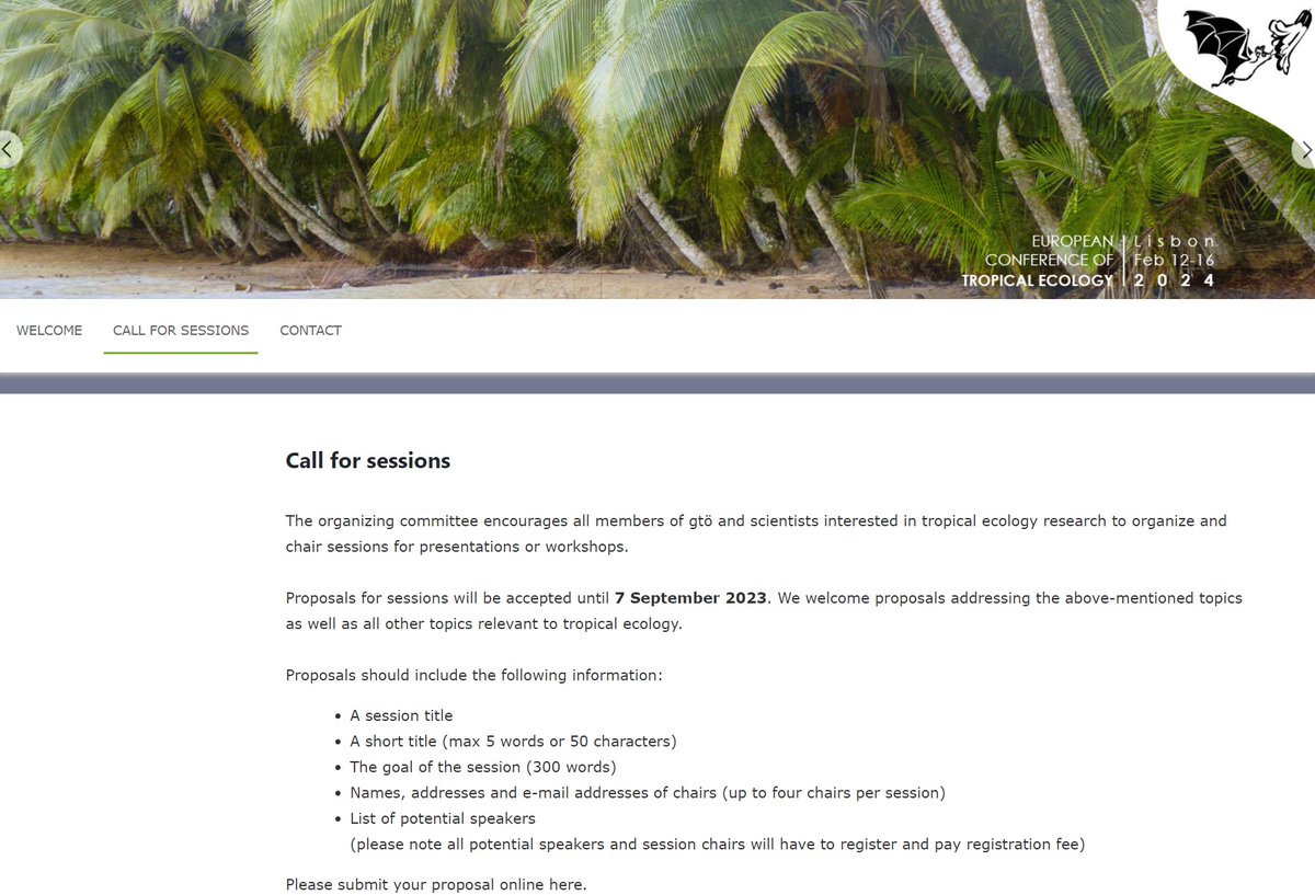 @Tropical Ecology (@soctropecol) on Twitter photo 📢#gtoe2024, Lisbon 🇵🇹📢: The organizing committee encourages all members of gtö and scientists interested in tropical ecology research to organize and chair sessions for presentations or workshops. Deadline : 7 September 2023. Use your💻🖥️🖱️📲bit.ly/3pA1MxT 📢#gtoe2024, Lisbon 🇵🇹📢: The organizing committee encourages all members of gtö and scientists interested in tropical ecology research to organize and chair sessions for presentations or workshops. Deadline : 7 September 2023. Use your💻🖥️🖱️📲bit.ly/3pA1MxT