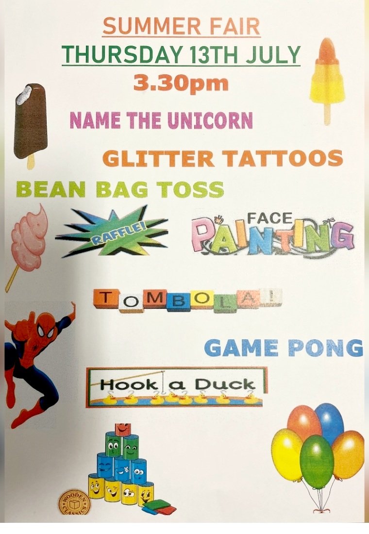 SUMMER FAIR THIS THURSDAY IN THE SCHOOL PLAYGROUND.  LOTS OF STALLS, SWEETS &amp; TREATS TO BUY 🤗