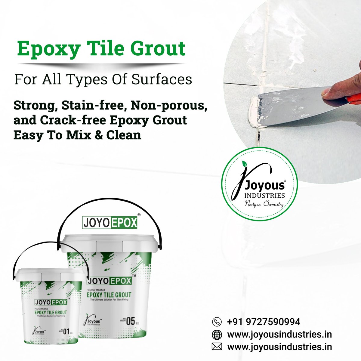 Joyo Epoxy offers a top-quality epoxy tile grout suitable for all surfaces. It is strong, stain-free, non-porous, and crack-free, ensuring durability. With easy mixing and cleaning, Joyo Epoxy provides a hassle-free grouting experience.

#SurfaceSolutions #StrongAndDurable