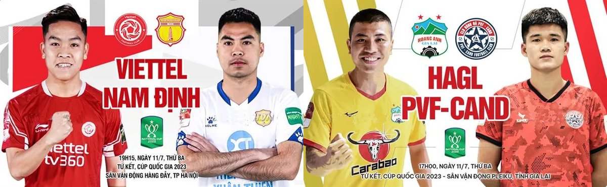 score808live's tweet image. 🏆Lịch thi đấu Cúp quốc gia 2023🏆 chiều hôm nay 11/7 với đầy đủ thông tin ngày giờ, lịch trực tiếp các trận đấu còn lại tại vòng tứ kết trên.
⚽️#HAGL - #PVFCAND
⚽️#Viettel - #NamĐịnh
Xem trực tiếp trận đấu:bit.ly/808thao1 
#LiveStream #VietnameseCup