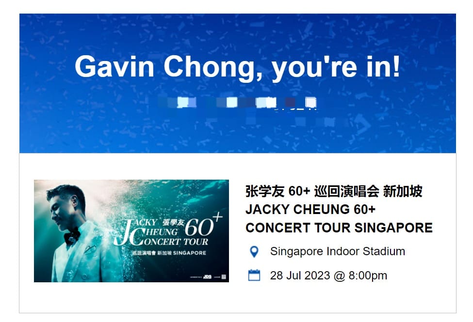 Gavin_ChongCY's tweet photo. Celebrating Jacky's birthday by getting tickets to his concert today 🎉🙏 Yay!
#jackycheung #jackycheunginSG #jackycheunginSingapore #jackycheungconcert https://t.co/OuUAZV8GKy